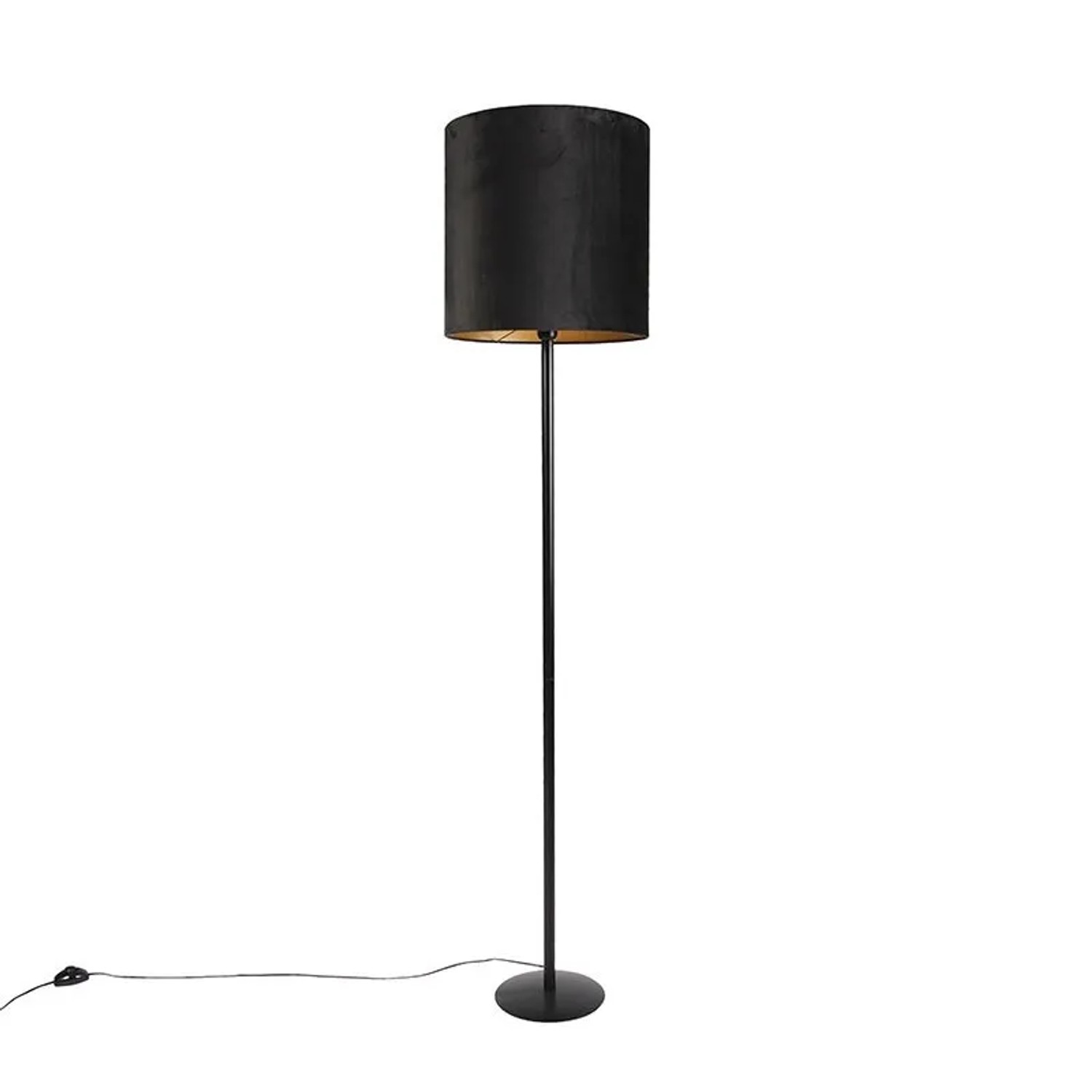 QAZQA Schwarze Stehlampe mit Veloursschirm Schwarz mit Gold 40 cm Simplo