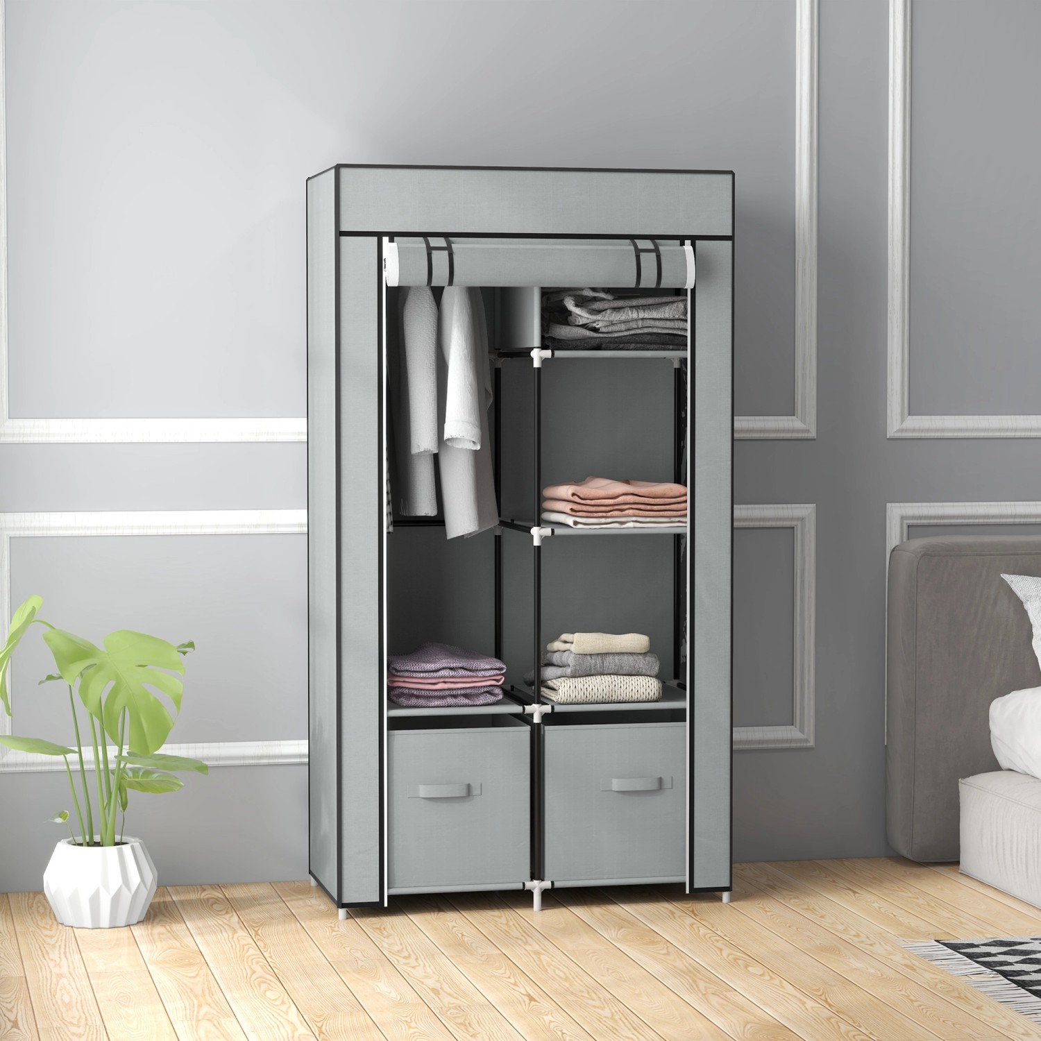 homcom stoffschrank mit 5 fächern reißverschluss hellgrau 83 x 42,5 x 162,5  cm