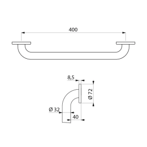 Delabie Haltegriff Ø32 mm L400 mm hochglanzpoliert.