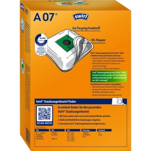 Swirl A 07 EcoPor Staubsaugerbeutel, 4er-Pack. Staubbeutel für Staubsauger, umweltfreundlich mit Recyclingmaterial.