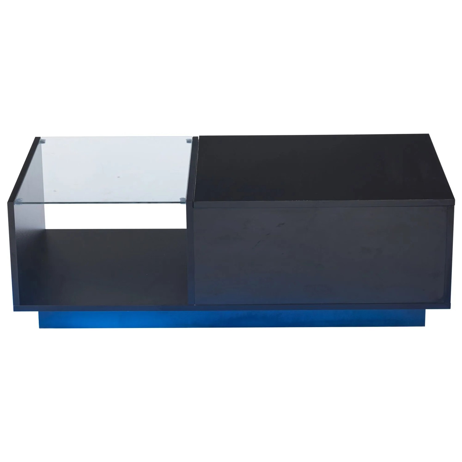 okwish Couchtisch mit LED Höhenverstellbar Stauraum Ablage 50x100x33-46.5cm Hochglanz Schwarz