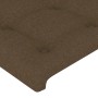 Detailansicht: Dunkelbraunes Stoff-Bettgestell mit Kopfteil, 80x200 cm.