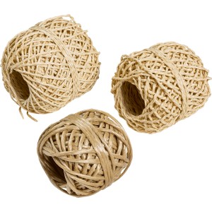 3er Set Paketkordel aus reißfestem Kunststoff in Beige, verschiedene Stärken und Längen.