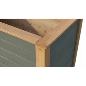 Detailansicht des Weka Hochbeets Killarney, 300 cm, in Grau-Grün/Eiche. Holzstruktur und Farbgebung gut erkennbar.