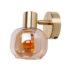 Näve Wandspot Libby, Messing und Amber Glas, 16 cm. Wandleuchte für E14 Glühbirne.