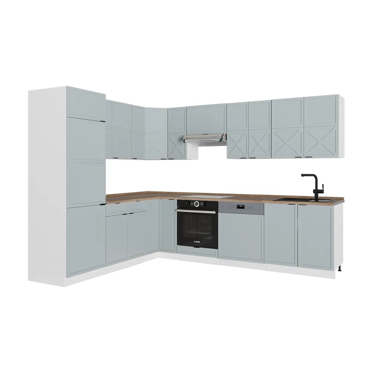 Vicco Fame-Line Eckküche Hellblau-grau/Weiß 227 x 287 cm AP Eiche ohne E-Geräte