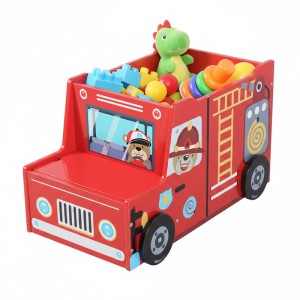 Relaxdays Spielzeugkiste Feuerwehr MDF Mehrfarbig mit Geheimfach 34 cm x 60 cm x 32 cm 6,7 kg