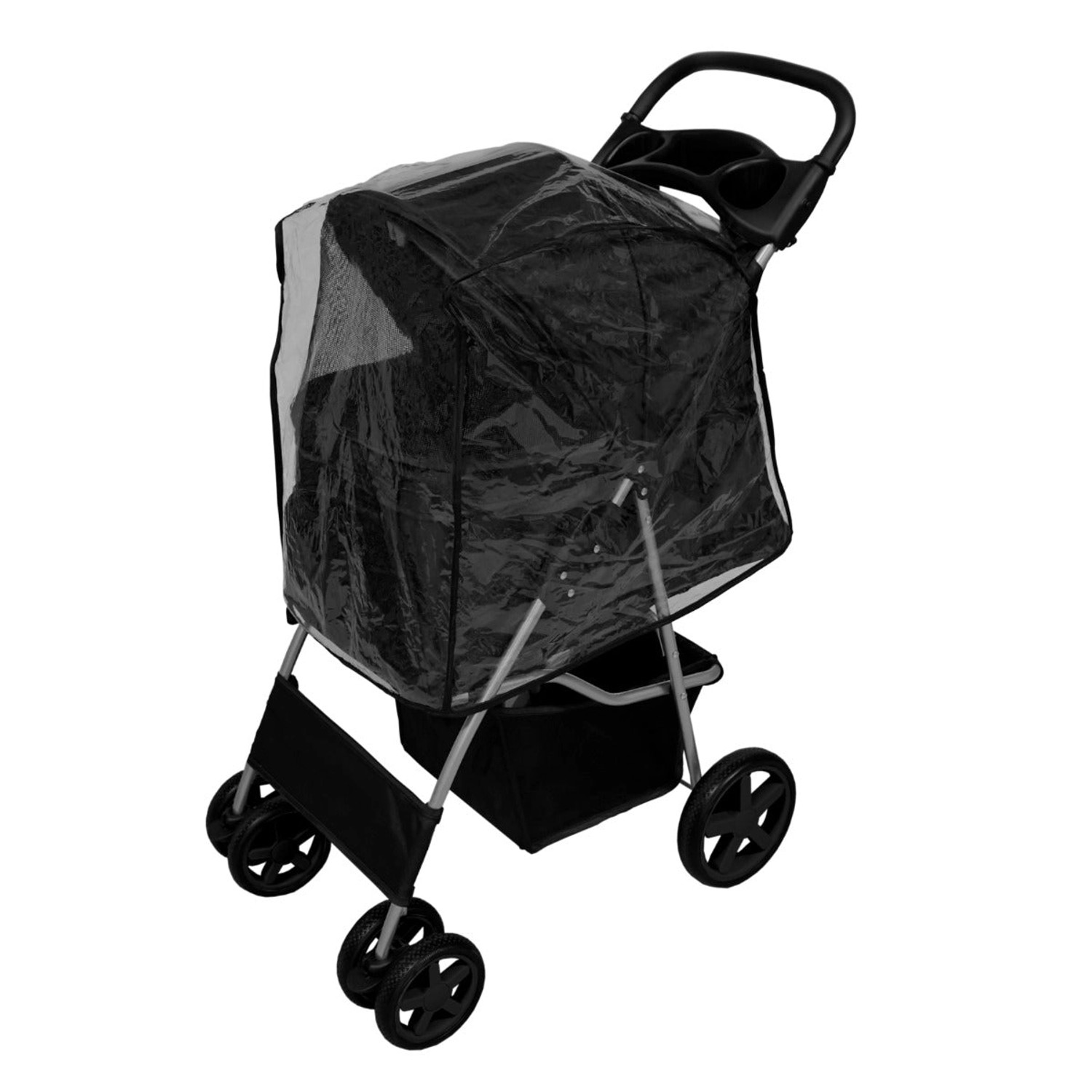 Monstershop Haustierwagen mit Regenabdeckung Schwarz