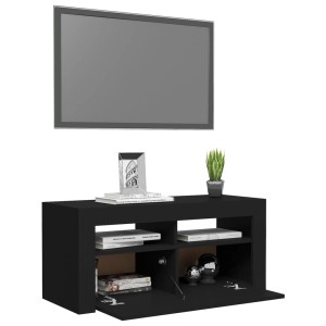 Schwarzer VidaXL TV-Schrank mit LED-Beleuchtung, 90x35x40 cm. Modernes Design für Wohnwände.