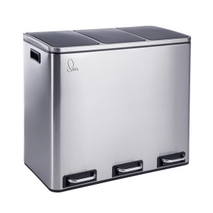 Svita Mülleimer TM3X18, 54L, silberner Abfalleimer zur Mülltrennung mit drei Fächern.