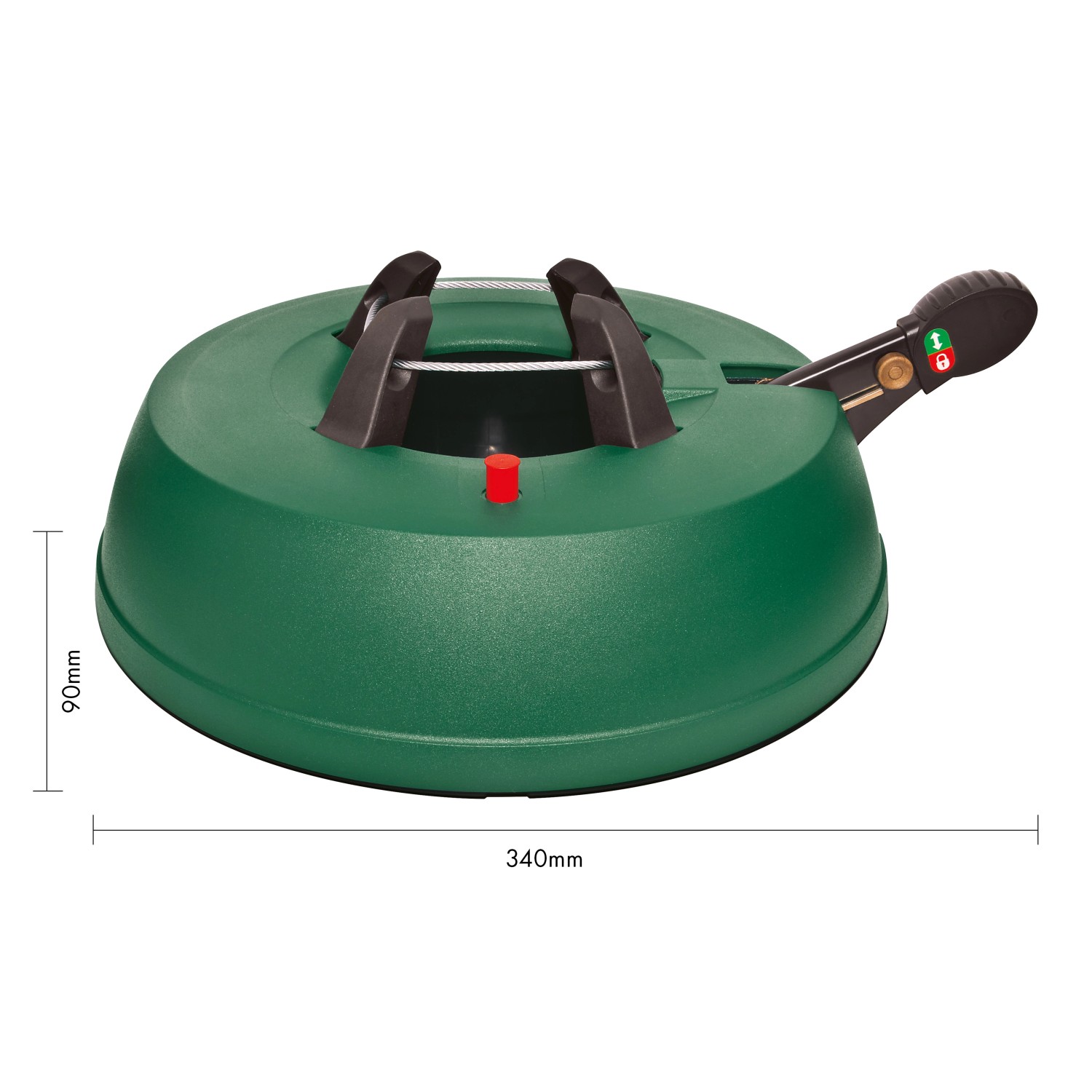 Grüner OBI Basic 220 Christbaumständer mit Fußhebel und Wasserstandsanzeige.