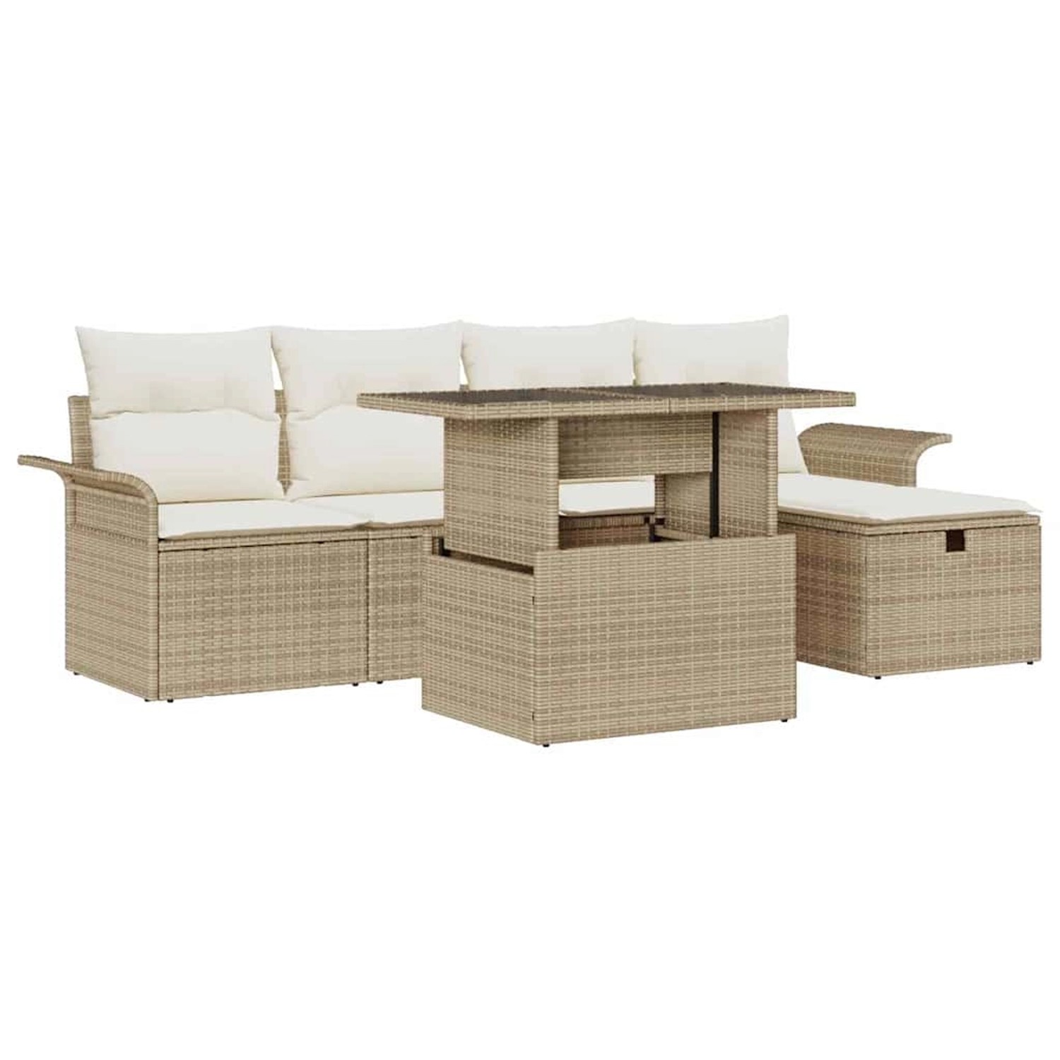 vidaXL Garten-Sofa-Set mit Kissen mit Speicher 6-Tlg Beige Poly Rattan 3361 günstig online kaufen