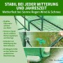 Grünes TTL GARDEN Foliengewächshaus mit Stahlrahmen, Gitternetzfolie, Erdankern und Sicherungsleinen für Stabilität.