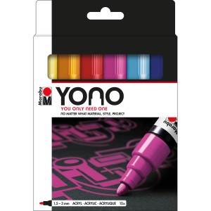 Marabu Yono Marker-Set, 12 Stifte in verschiedenen Farben. Acrylmarker für Künstlerbedarf.