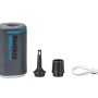 Bestway PowerTouch Akku-Luftpumpe mit Adaptern und USB-Kabel. Kompakte, graue Elektropumpe.