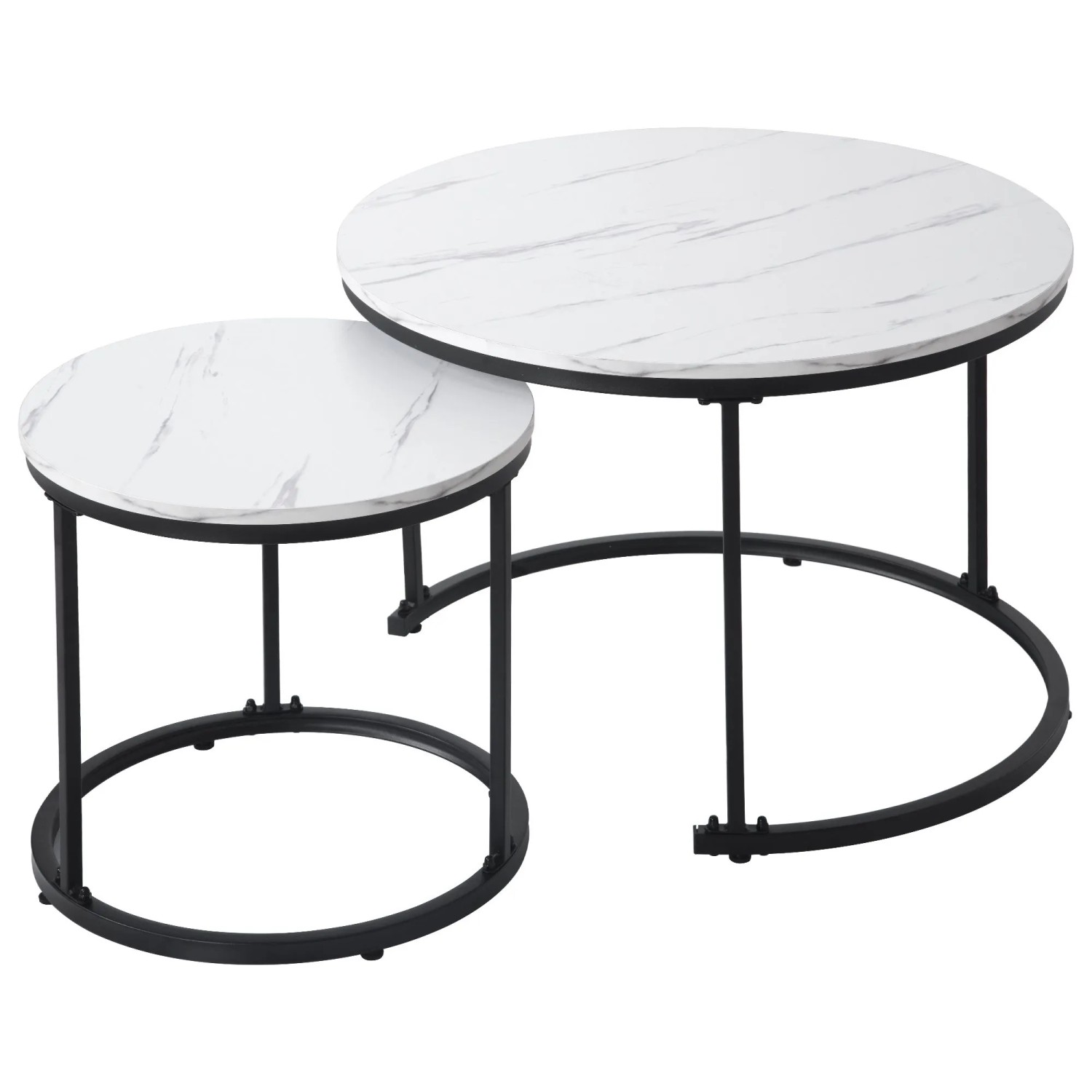 Okwish Couchtisch Rund 2-Set Geschachtelter Beistelltisch Für Wohnzimmer 71 × 71 Cm Weiß