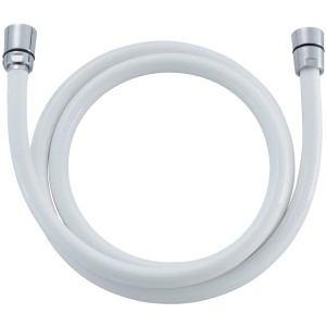 Weißer Duschschlauch, 150 cm, mit Drehanschluss für Flexibilität im Badezimmer.