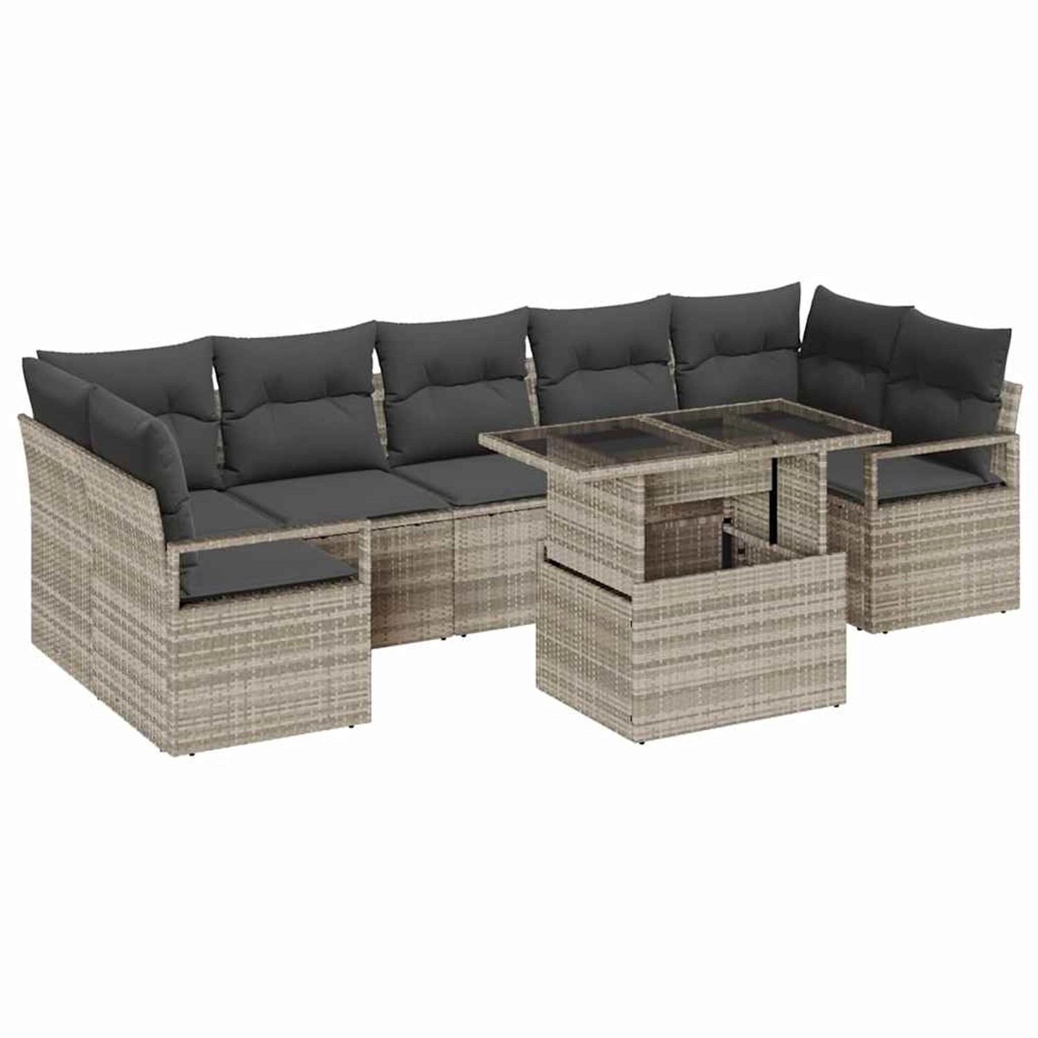vidaXL Garten-Sofa-Set mit Speicher 8-Tlg Hellgrau Poly Rattan 3357515 günstig online kaufen