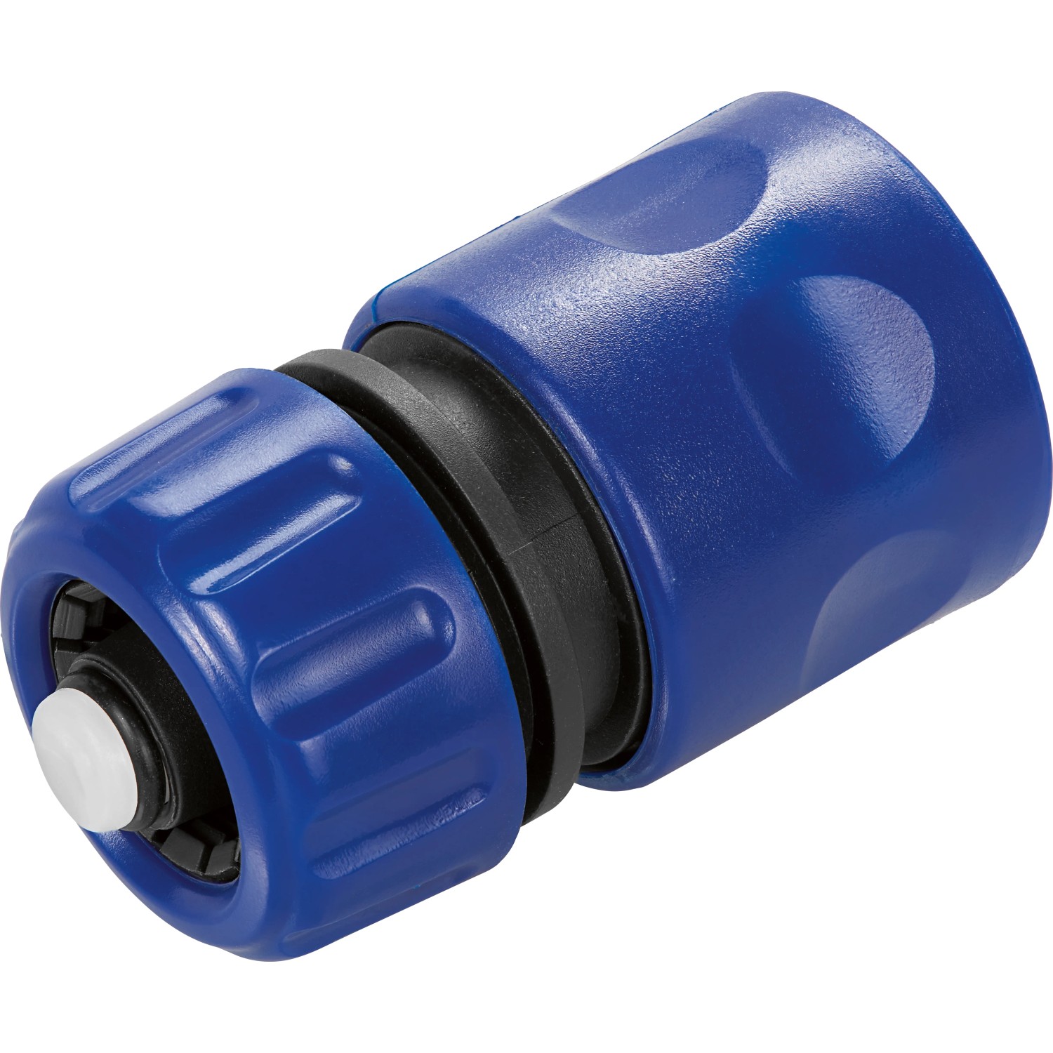 Blauer Schlauchverbinder aus dem LUX-TOOLS Gartenbrausen-Set Classic.