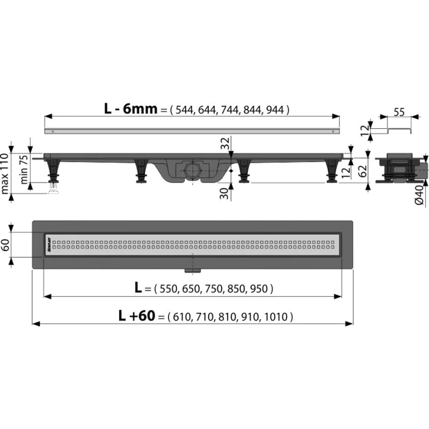 Alcadrain APZ9 Duschrinne mit Rand, chrom, 750 mm_2
