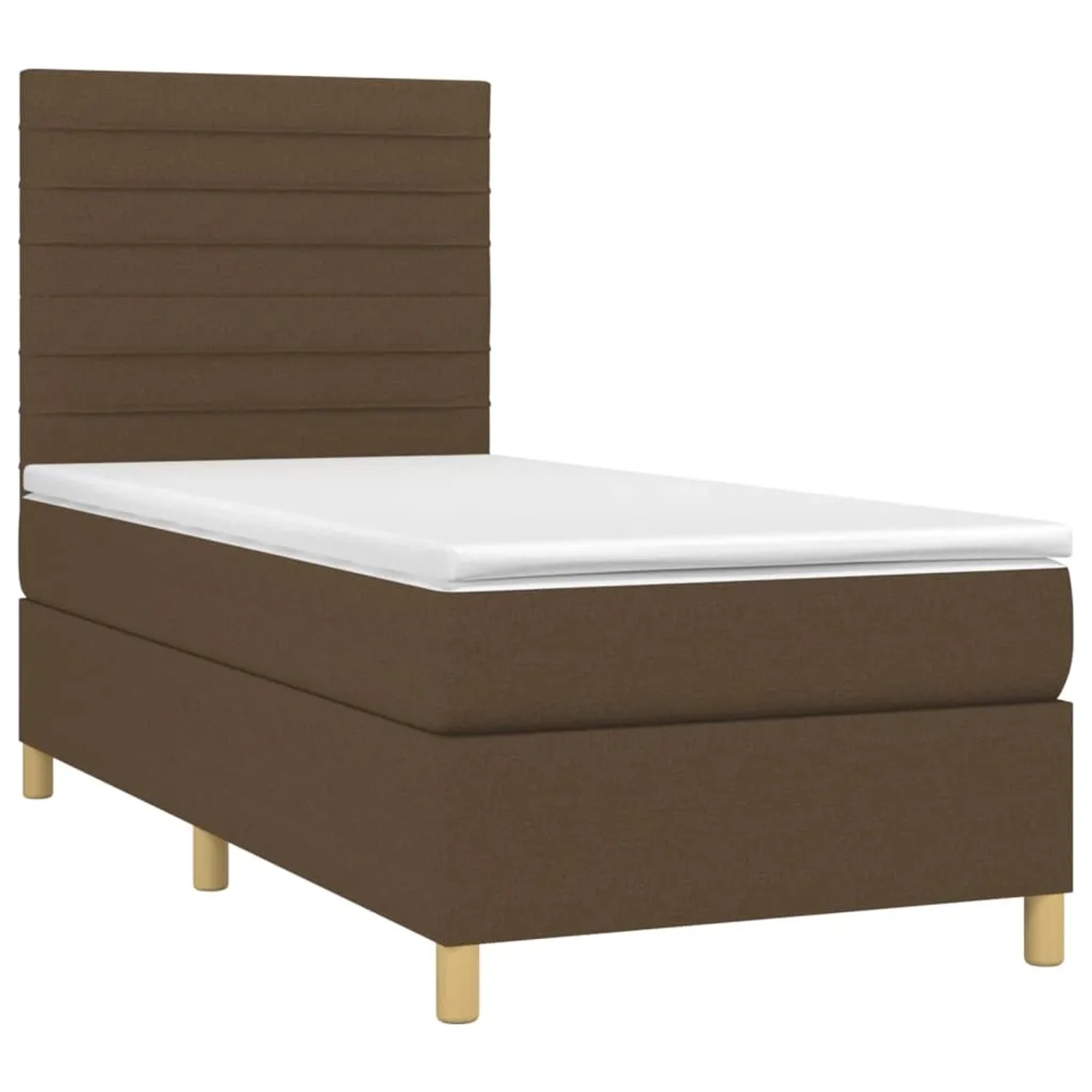 Boxspringbett dunkelbraun (100x200 cm) mit Matratze und Kopfteil.