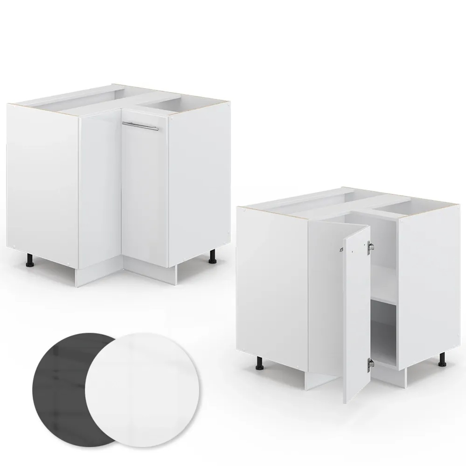Vicco Eckunterschrank Fame-Line, weiß hochglanz, 81 cm, ohne Arbeitsplatte. Küchenschrank für Ecklösungen.