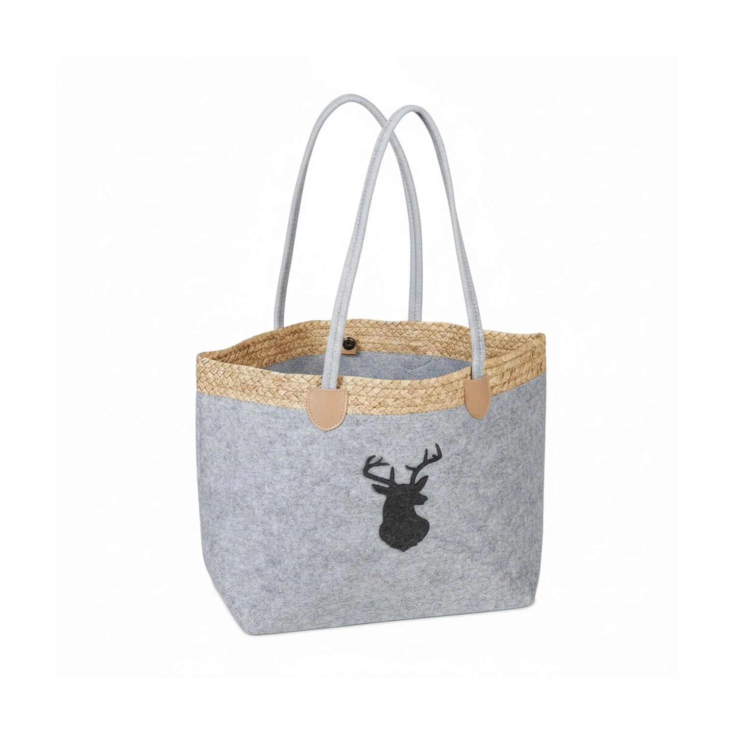 Relaxdays Filztasche Filz Grau Faltbar Selbststehend mit Hirschmotiv 34 cm x 54 cm x 24 cm 0,5 kg