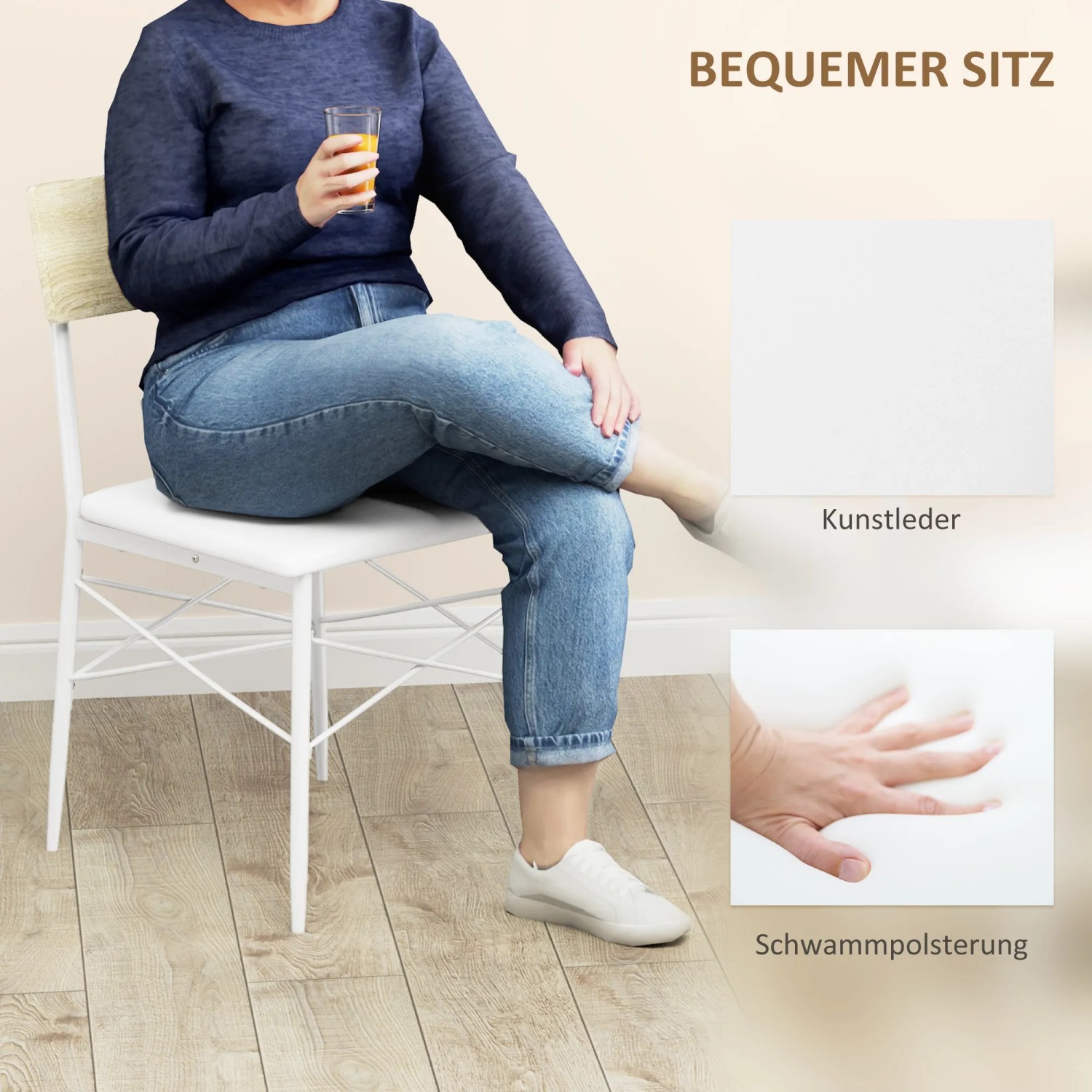 HOMCOM Esszimmerstuhl mit Stahlgestell und Kunstlederbezug, Teil der Essgruppe.
