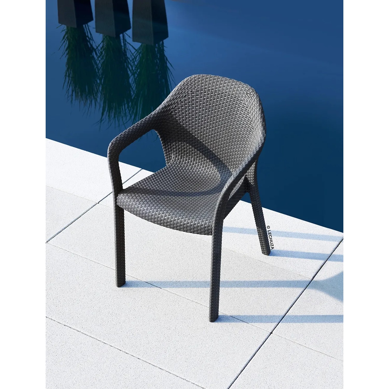 Lechuza Essstuhl in Granit-Optik. Gartenstuhl mit Flechtstruktur, stapelbar und UV-beständig.