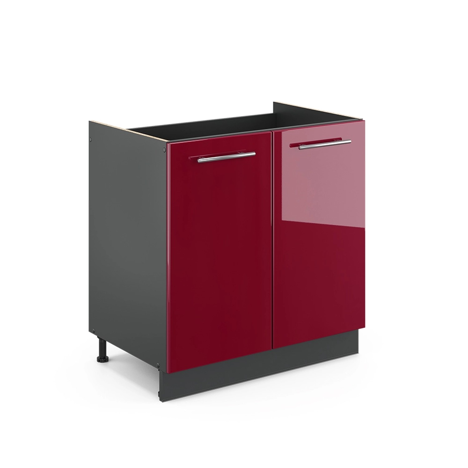Vicco Spülenunterschrank Fame-Line Bordeaux Hochglanz/Anthrazit 80 cm ohne Arbeitsplatte