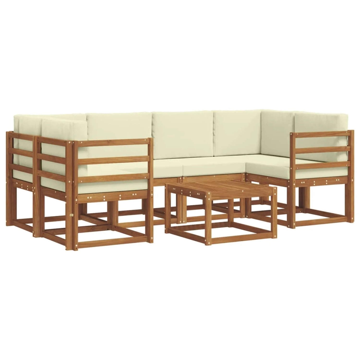 vidaXL Outdoor-Sofagarnitur mit Kissen 7-Tlg Natur und Creme 3366063