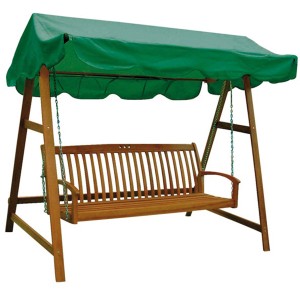 Hollywoodschaukel Miami aus Eukalyptusholz mit grünem Sonnendach.