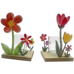 Boltze Windlicht Blume, 2-fach sortiert, mehrfarbig. Deko-Windlicht mit Blumenmotiven.