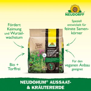 Sack Neudorff Neudohum Aussaat- und Kräutererde, torffrei, 10 l. Ideal für Anzucht und Kräuter.