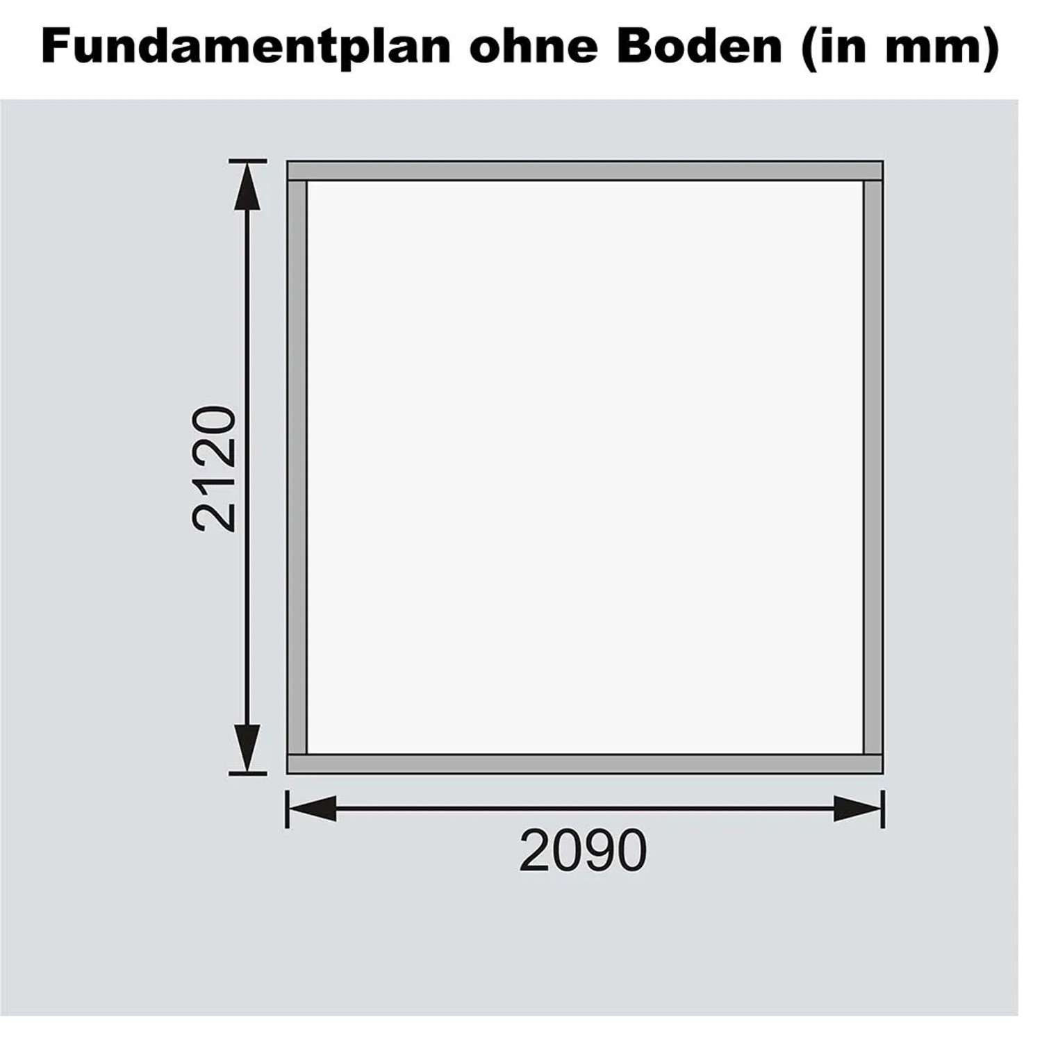 Fundamentplan für Karibu Holz-Gartenhaus Boras, Maße: 209 cm x 213 cm.
