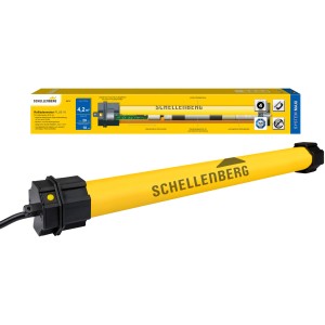 Schellenberg Rollladenmotor Plus Maxi 10 Nm, gelber Rohrmotor mit Verpackung.