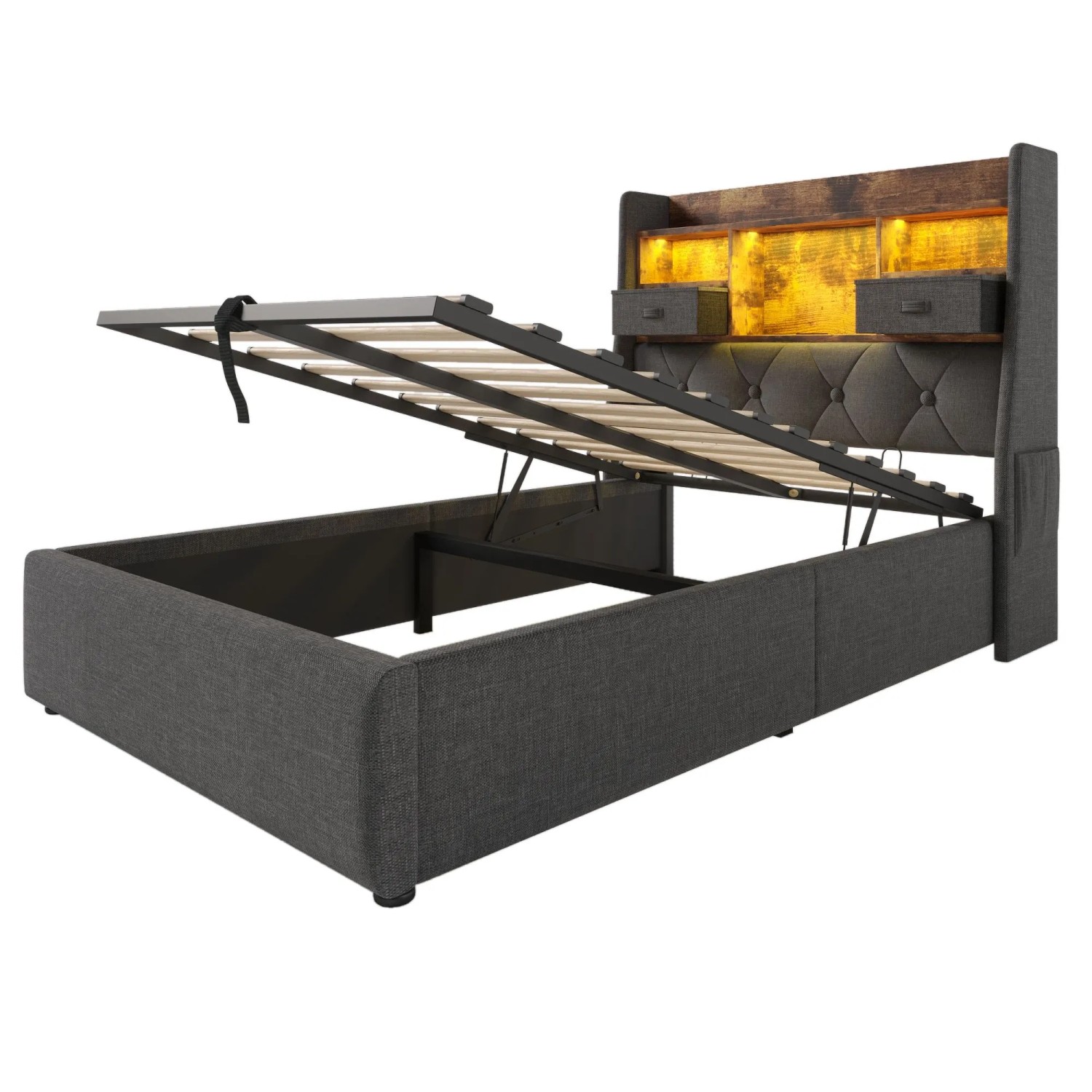 Merax Polsterbett 90x200cm LED USB-C Stauraum Grau