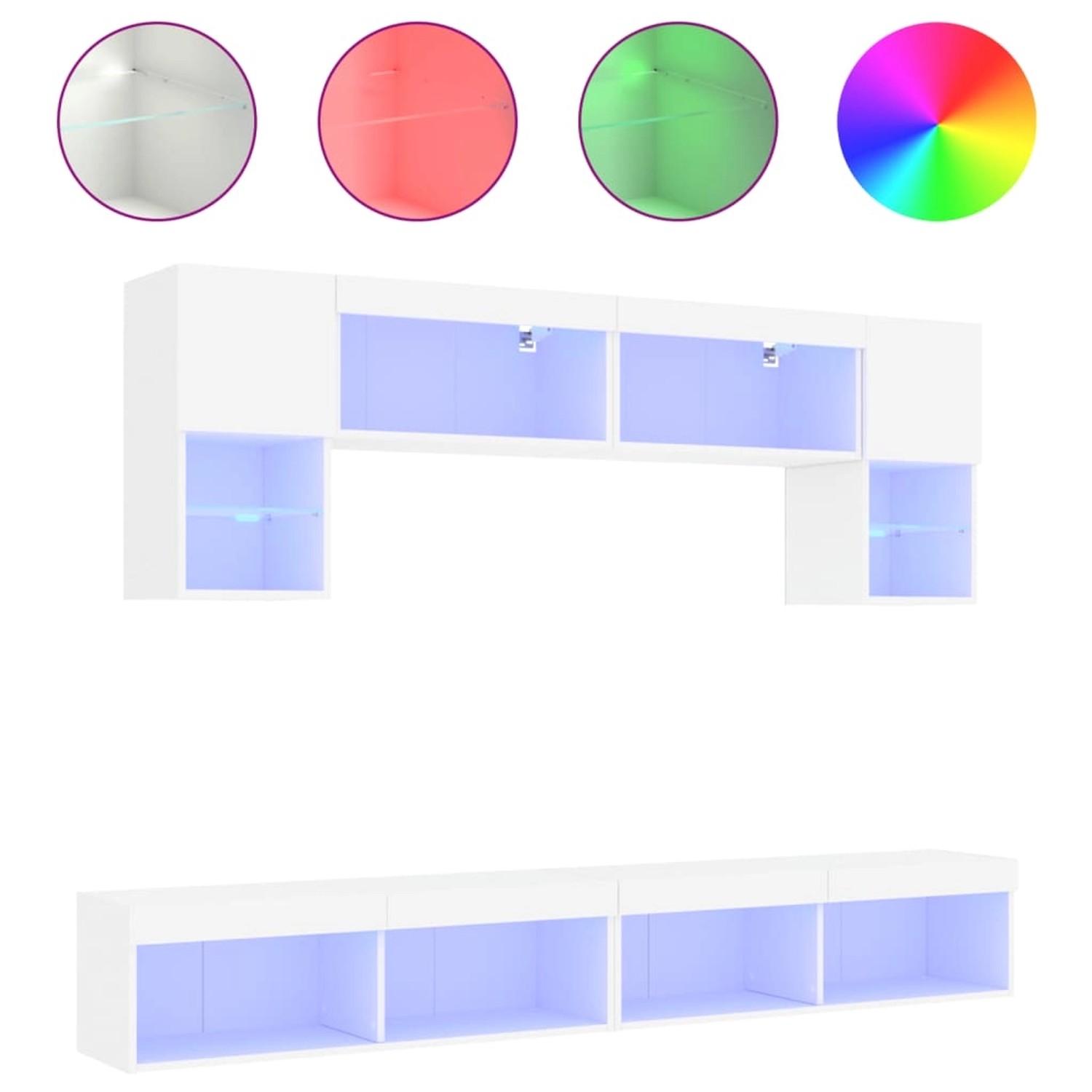 vidaXL 6-tlg. Wohnwand mit LED-Beleuchtung Weiß Holzwerkstoff  Modell 3 günstig online kaufen