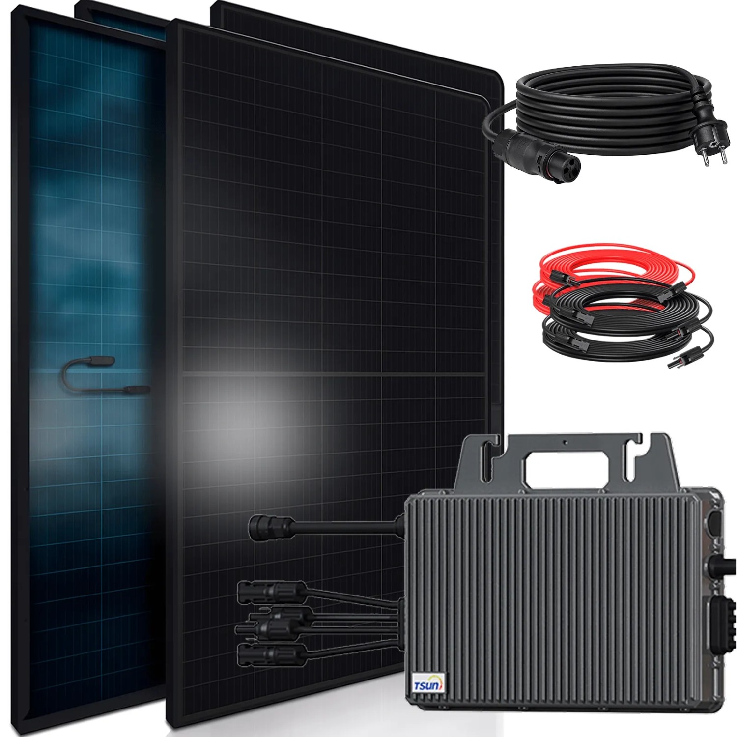 SUNNIVA Balkonkraftwerk 1840W mit TSUN 2000W Wechselrichter inkl.5m Kabel 4x460 Solarmodule Bifazial Fullblack Glas-Glas
