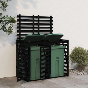 DELUKE 2er Mülltonnenbox Kiefernholz BOUMI 162x91,5x128,5cm Schwarz Mülltonnenverkleidung Für 2 Tonnen Müllbox Aus Holz