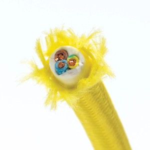 Gelbes 3-adriges Orion Lightstyle Textilkabel als Meterware für Lampen und Leuchten.