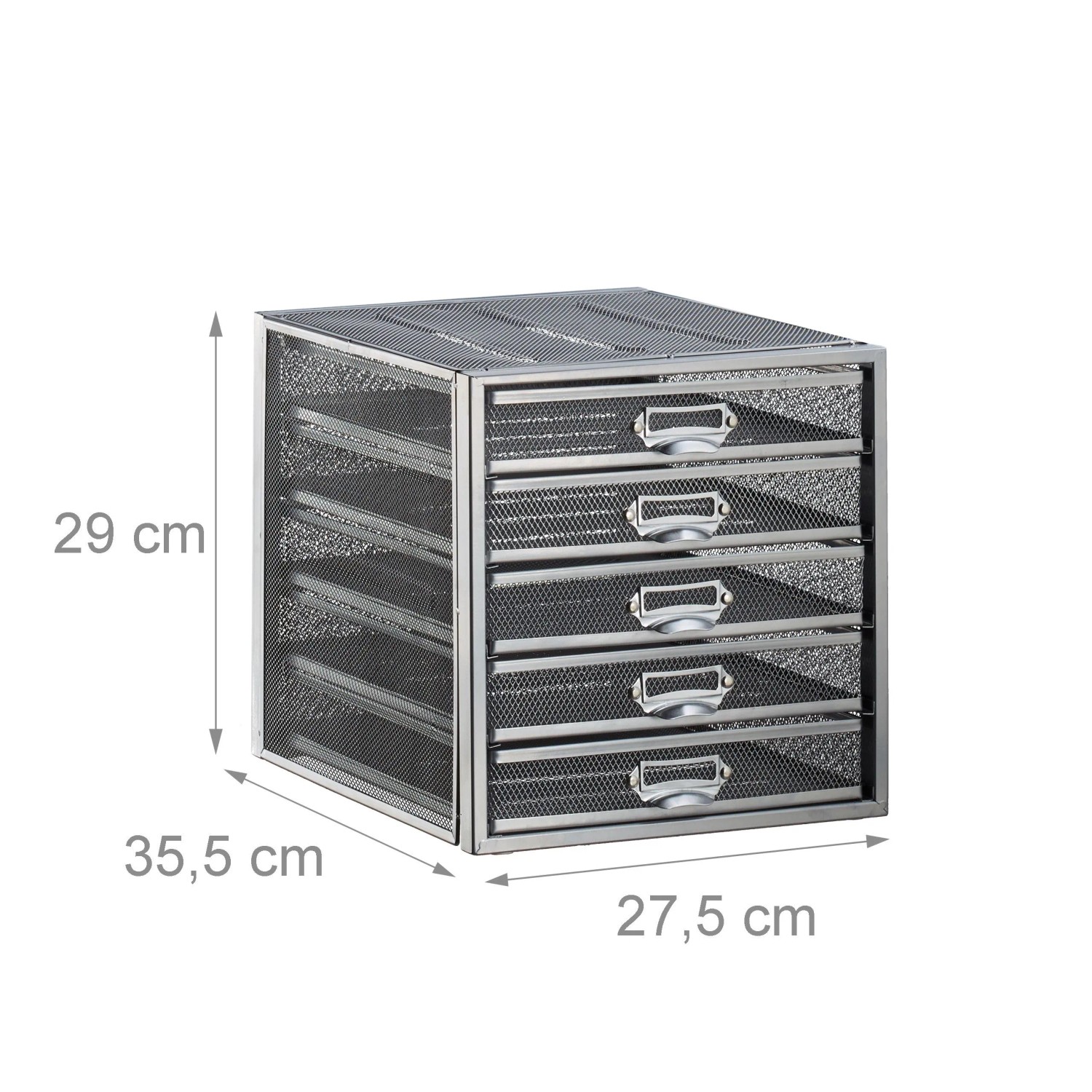 Relaxdays Schubladenbox A4 Stahl Silber Rutschfest Beschriftbar 29 cm x 27,5 cm x 35,5 cm 3,8 kg_4