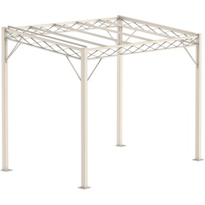 Weiße Eleo Pergola Ischia aus Metall, 252,2 x 308 x 204 cm, pulverbeschichtet, für Garten und Terrasse.
