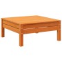 Quadratischer Hocker aus braunem Kiefernholz, Teil der vidaXL Garten-Sofagarnitur.