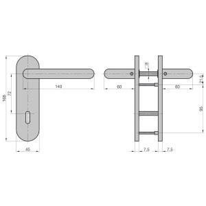Technische Zeichnung: Basi Kurzschild-Garnitur ZB 3800 Edelstahl Buntbart, Maße und Details.