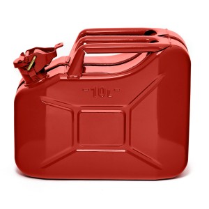 Roter 10L Metall Kraftstoffkanister mit Ausgießer, TÜV-geprüft, ideal für Benzin & Diesel.