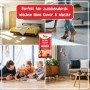 Collage: Poliboy Parkett Laminat Feuchttücher im Einsatz in Wohnräumen. Reinigungsmittel für Parkett und Laminat.