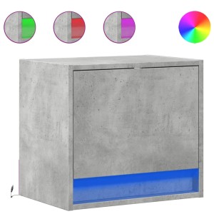 Betongrauer Wand-Nachttisch mit blauer LED-Beleuchtung und RGB-Farboptionen. Moderner Nachttisch mit Schublade für Schlafzimmer.