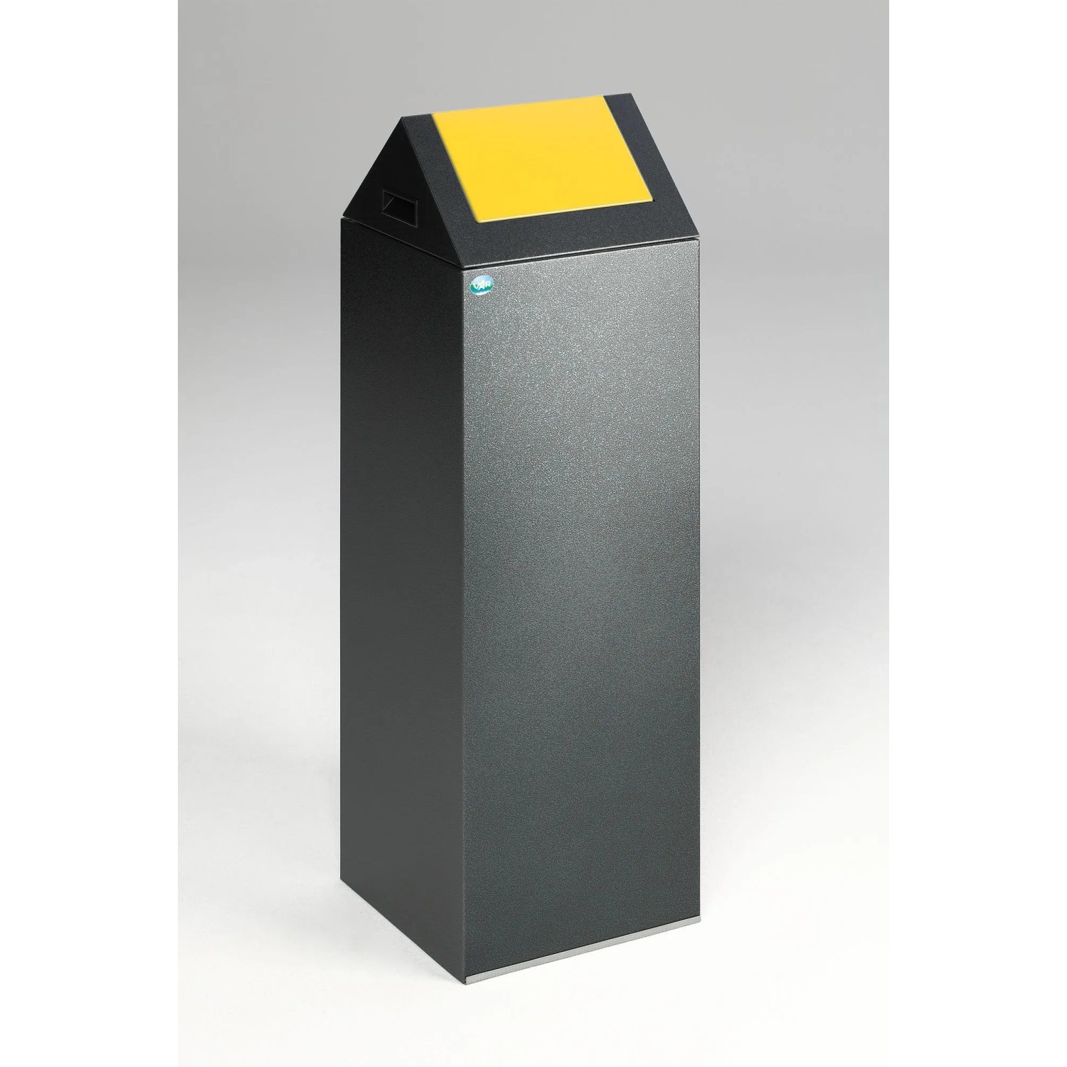 PROREGAL Selbstlöschender Wertstoffsammler Spitz Mit Einwurfklappe 89 Liter HxBxT 104,5 x 32 x 32 cm Verzinkter Stahl Grau Gelb