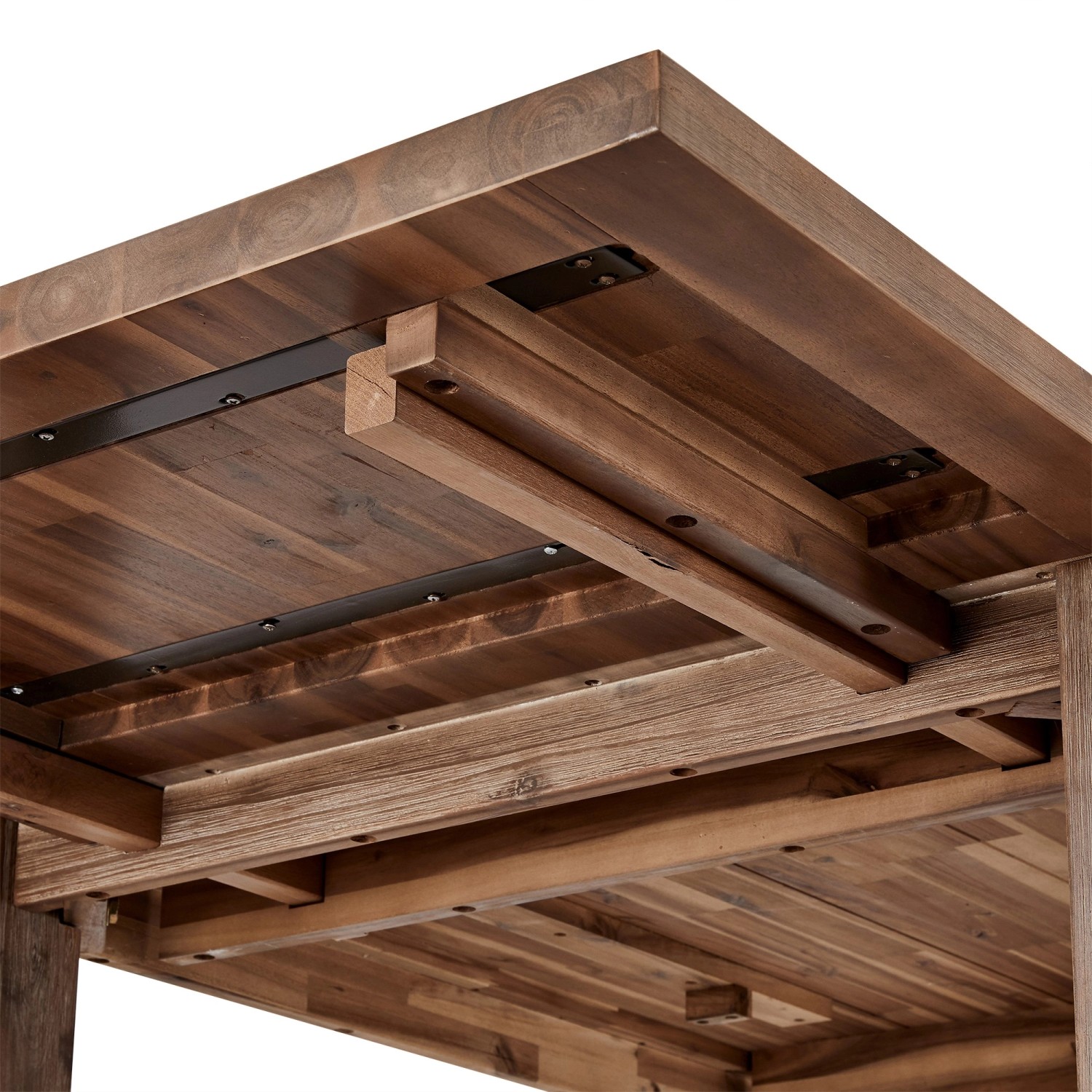 Detailansicht der ebuy24 Alana Einlegeplatte aus braungebeiztem Akazienholz für Tische.